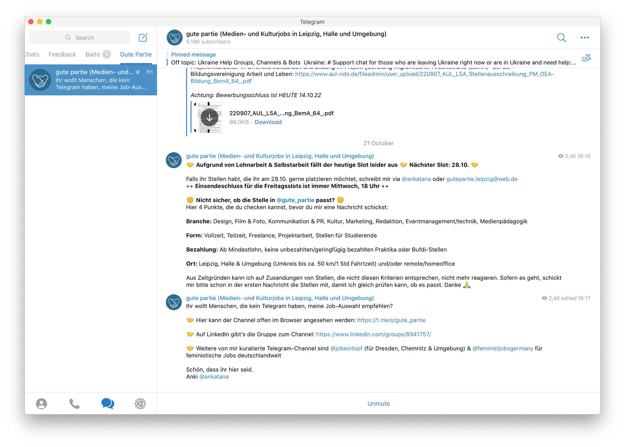 screenshot von der alternativen jobbörse gutepartie