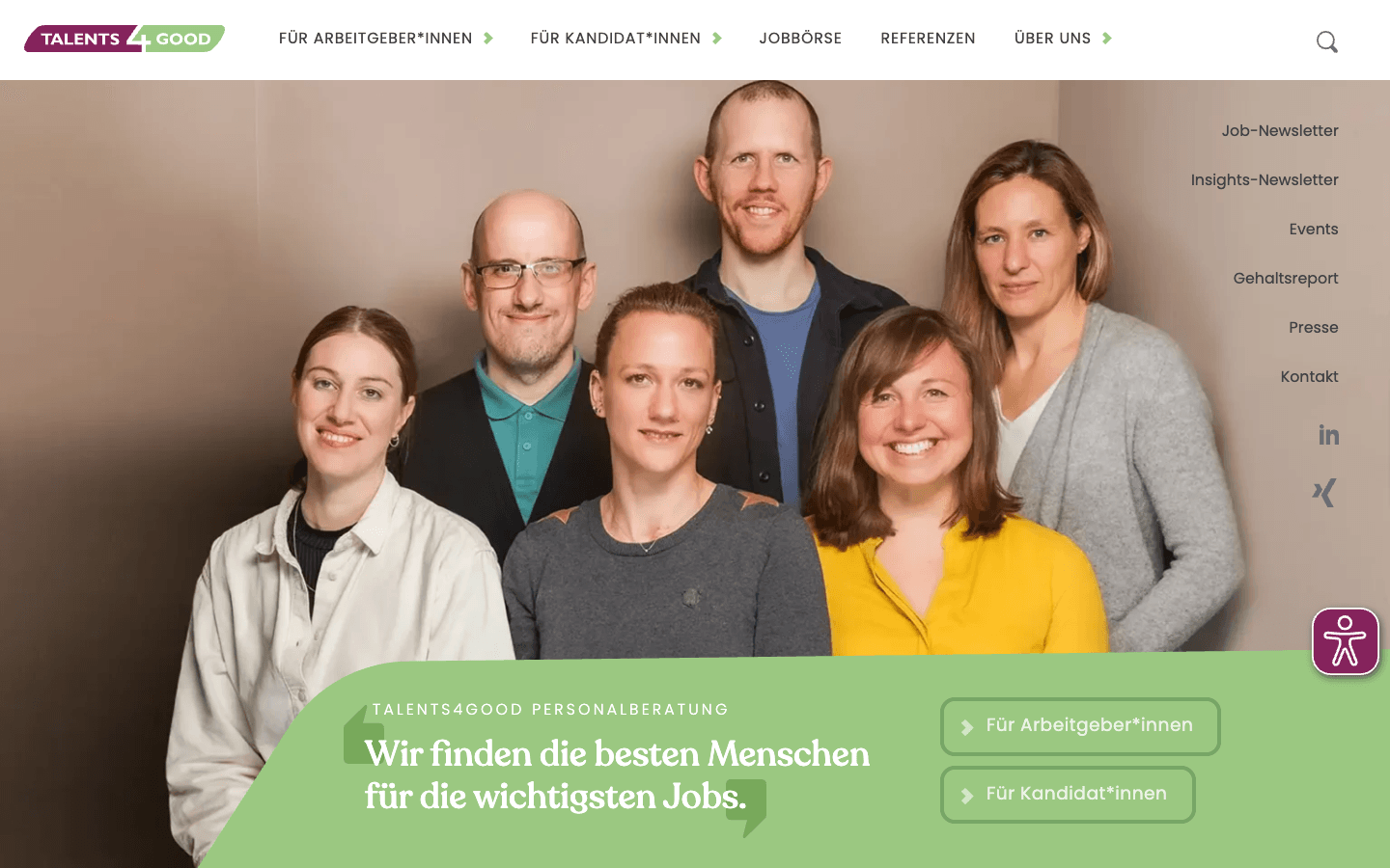 screenshot der alternativen jobbörse von talents4good