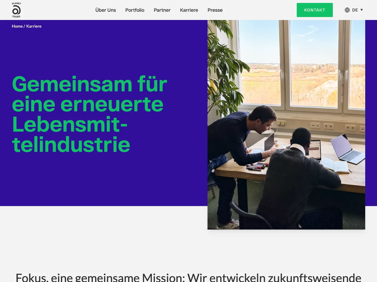 Karriereseite von Planet A Foods