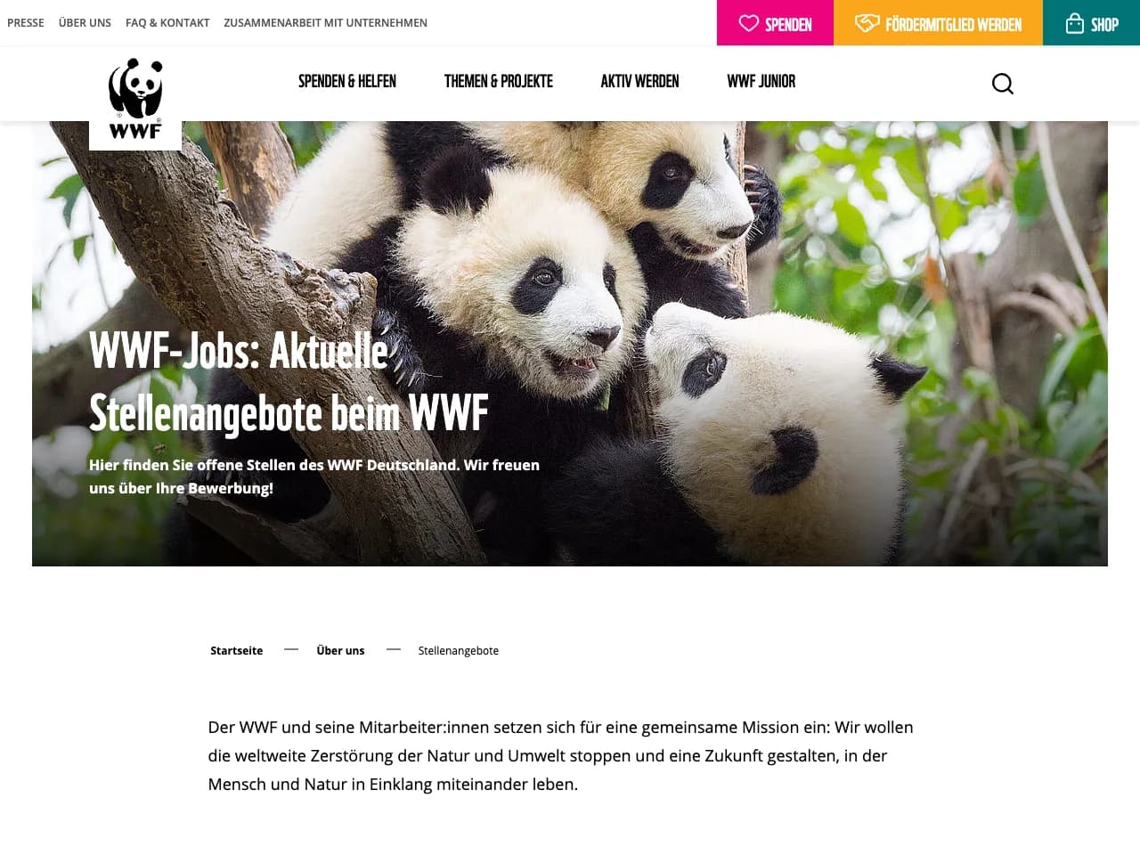 Karriereseite von WWF Deutschland
